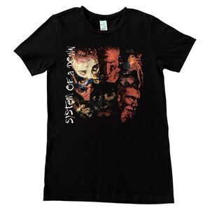 Y2k System of a Down Band T-Shirt Small Graphic Faces Print Black Tee Metal Band